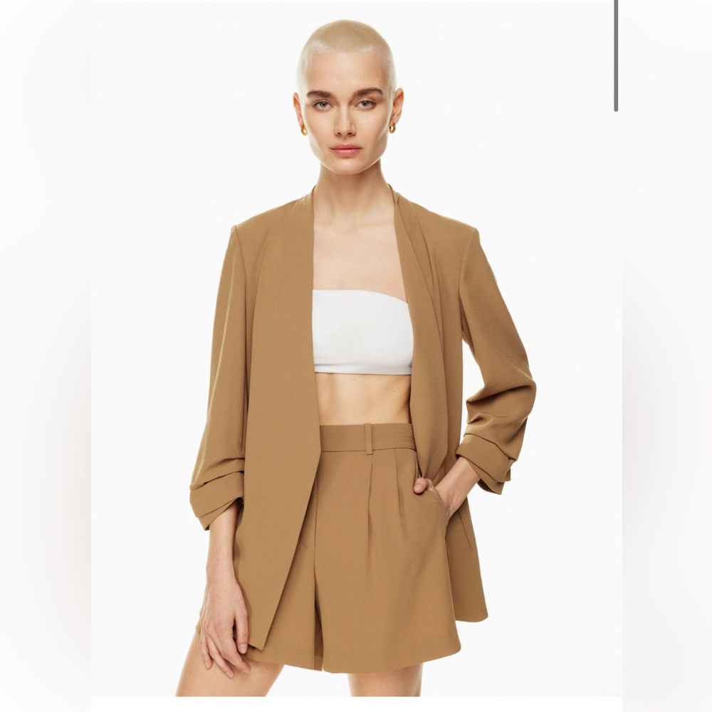 Aritzia Tan Blazer with Tailored Silhouette and Notched Lapels